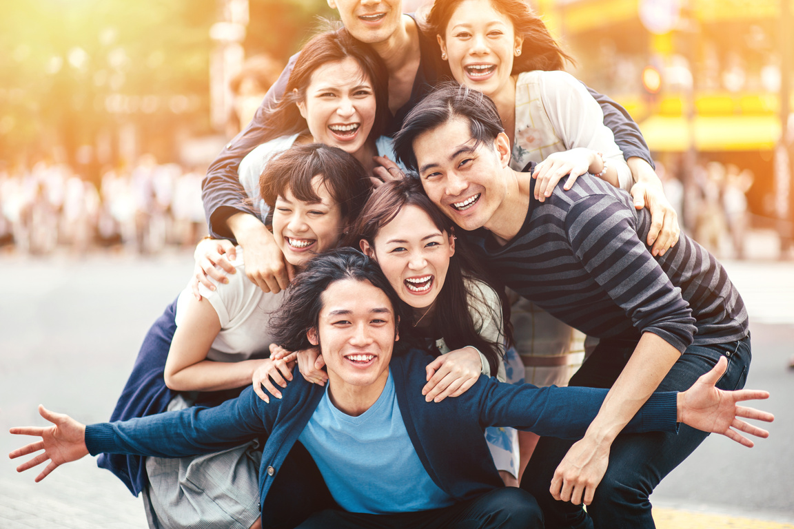 Group of young japanese people at urban scene
